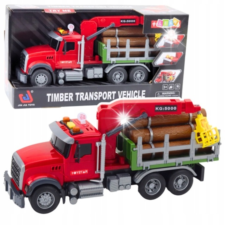 Camion cu remorca, LeanToys, cu macara mobila, efecte sonore si luminoase, 31x13,5x10,5cm