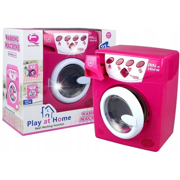 Set Masina de Spalat Rufe cu Sunet, Lean Toys, Roz, 18.5x13.5x24cm