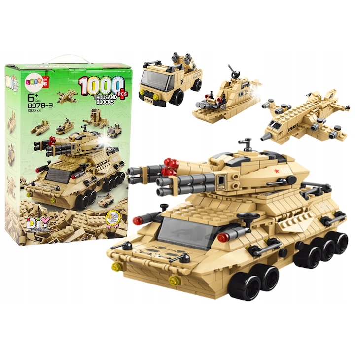 Set de constructie tanc militar, Jokomisiada, 1000 elemente, culoare piaskie, 37,5x25x13cm