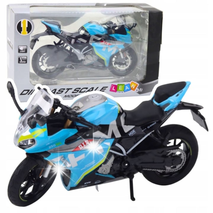 Fém sportmotor modell, Lean Toys, fény- és hanghatások, 17x6,3x9,3cm