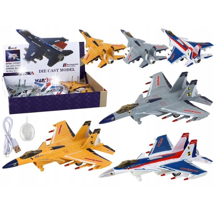 Set de avioane de jucarie Lean Toys, 3 modele, efecte sonore si de abur, multicolor, 23x17x7cm