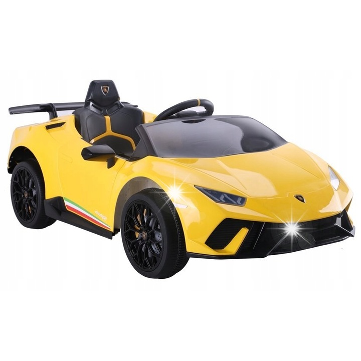 Masina electrica pentru copii Lamborghini Huracan, galben, 120x64x47cm, 4x45W, cu telecomanda 2.4G, 3 viteze