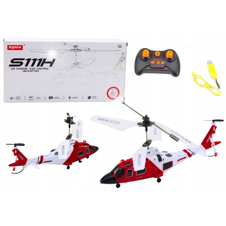 Helicopter zburator RC Syma S111H, rosu, 3 canale, dimensiuni 22x10x4cm