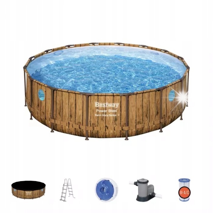 Bestway Power Steel Swim Vista Series II felfújható medence, 488x122cm, 15 az 1-ben szett, többszínű