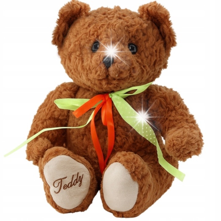 Плюшено мече със зелена и оранжева панделка, 30x24x24см, кафяво, комплект