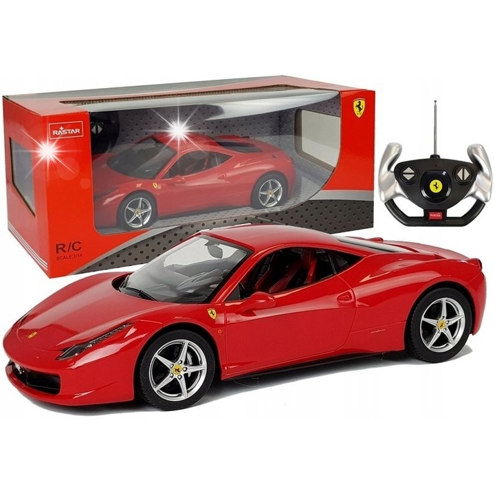 Masinuta R/C Ferrari Italia 1:14, Rastar, rosie, efecte luminoase