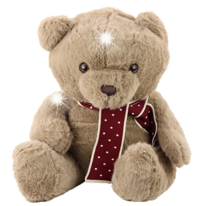 Плюшено мече с шал, 45x32x30см, бежово с бордо шал, пълен комплект