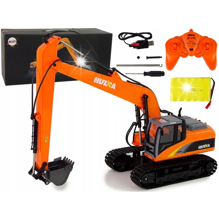 Lánctalpas kotrógép Távirányítós 15 funkció 2,4G 1:14 Lean Toys, 2,4GHz, Alumínium, 1:14, Komplett készlet