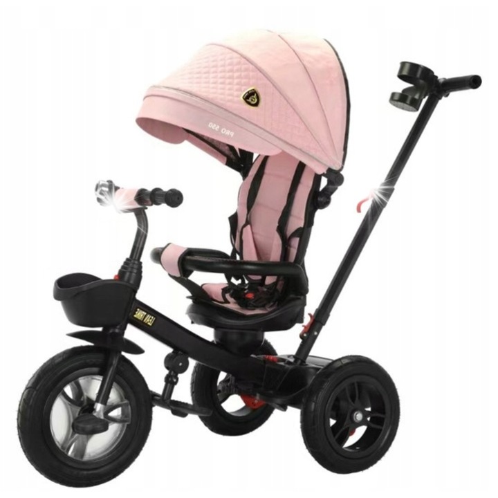 Триколка Lean Toys PRO550, розова, 25см колела, 40см седалка, мултифункционален комплект