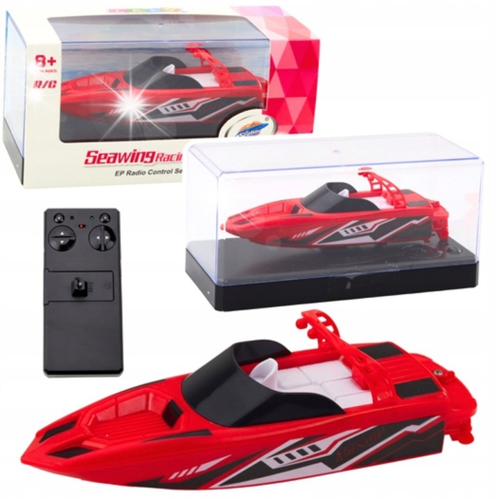 Лодка с дистанционно управление RC, Lean Toys, червена, 15x5x4см, пълен комплект