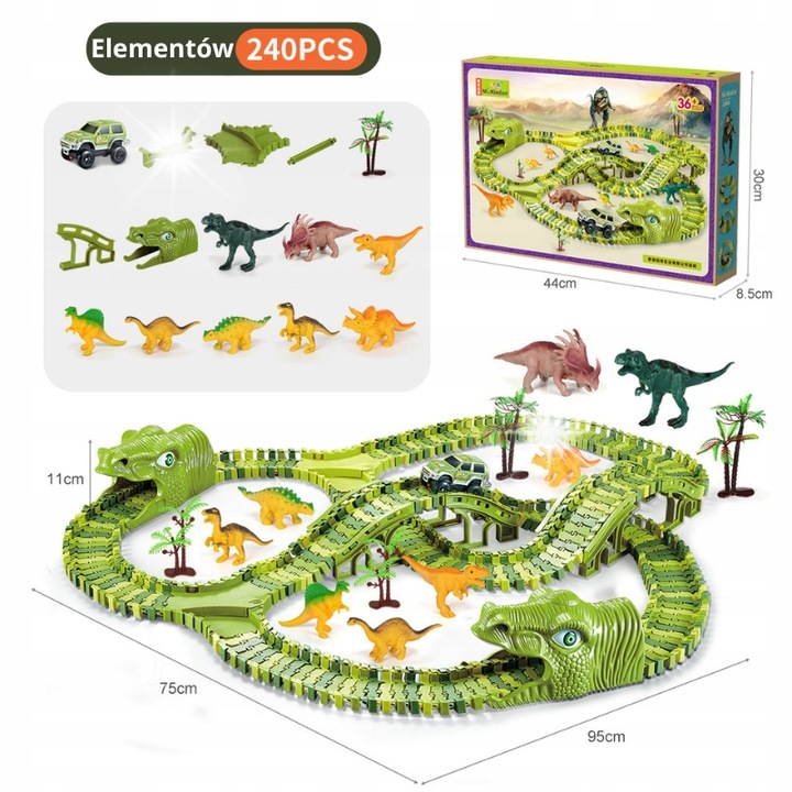 Lean Toys interaktív játékszett, 240 elemes, dinoszaurusz modell, 3+ év