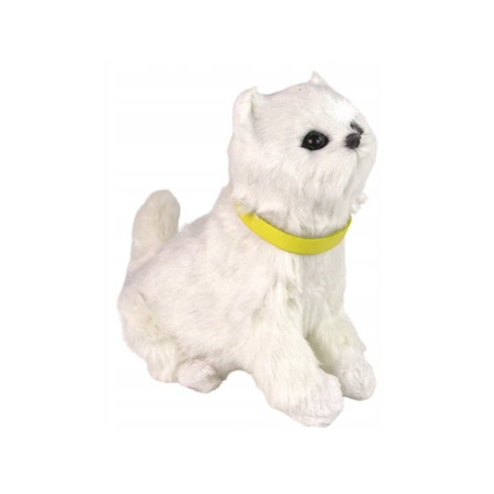 Pisicuta Interactiva, Plus, Lean Toys, Alb, 19x17x13 cm, cu zgarda galbena