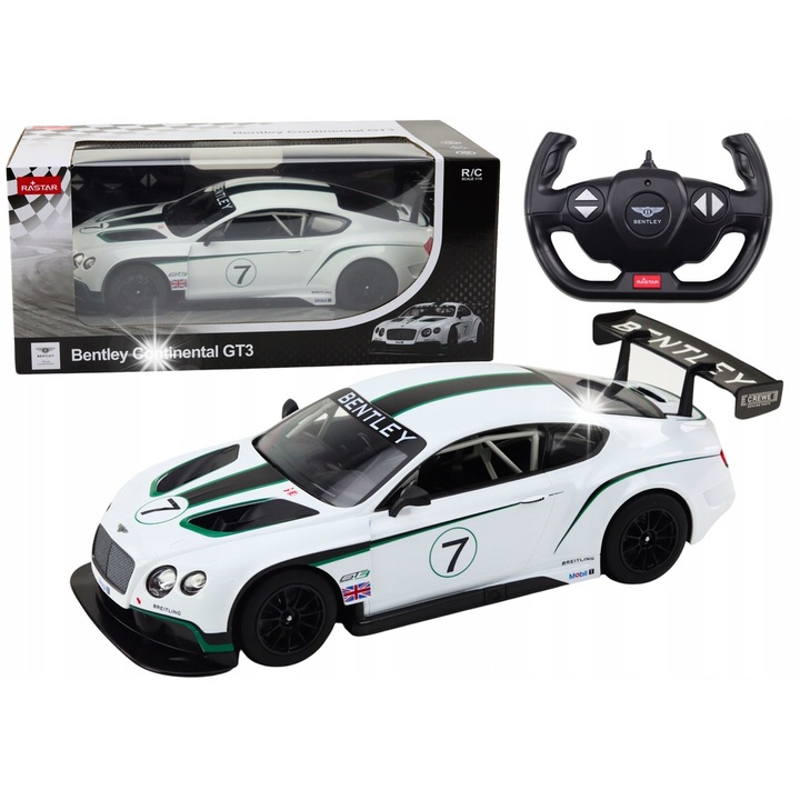 Masinuta RC 1:14 Bentley Continental GT3, alb, 38x13x12cm, set cu telecomanda