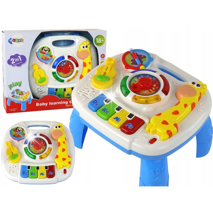 Masa interactiva 2 in 1, Lean Toys, cu ceas mobil, efecte sonore si luminoase, 262x342 mm