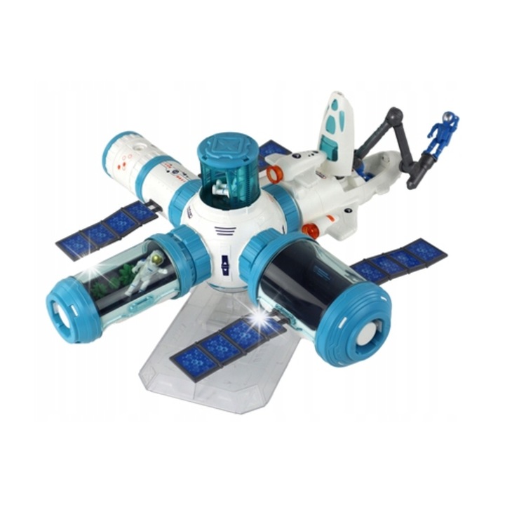 Комплект космическа станция, Lean Toys, 17 елемента, бяло-синьо, 42x31x12см