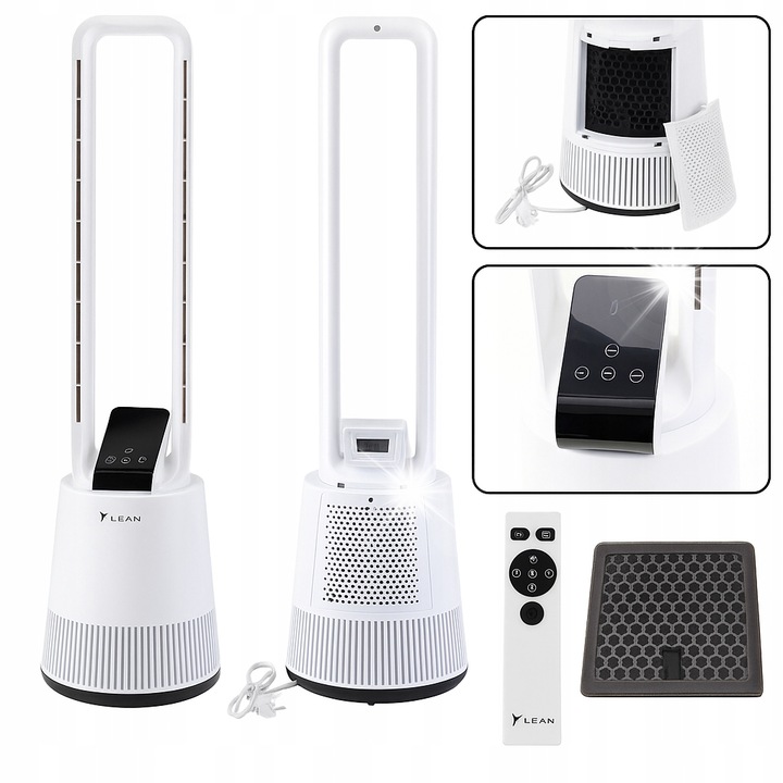 Вентилатор без перки LEAN, осцилиращ, таймер, LCD дисплей, бял, 96см