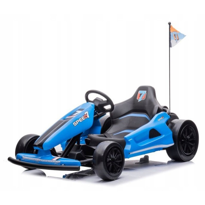 Kart electric pentru copii, Lean Toys A035, 2 motoare, albastra, 133x75x52cm, set cu centuri de siguranta si usi deschise