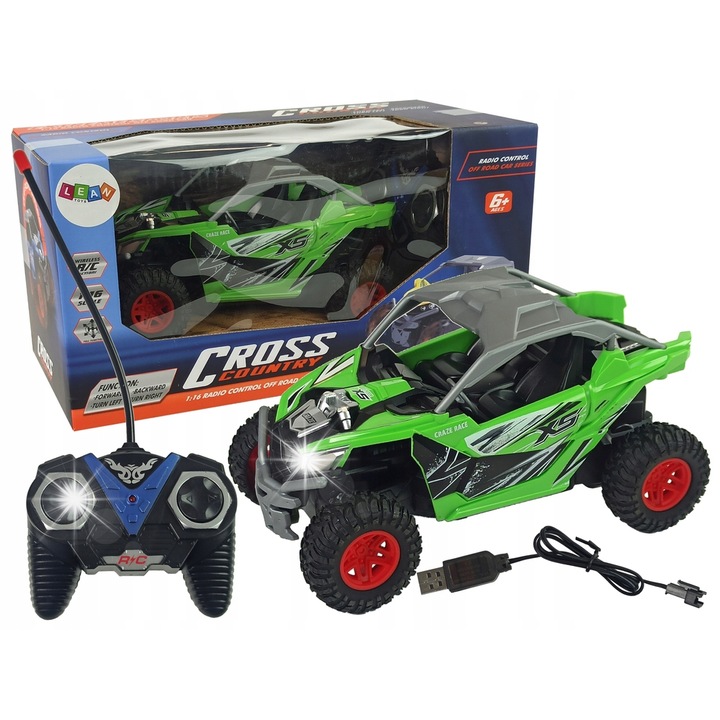 Masinuta Off-Road Lean Toys, 1:16, verde, cu controler 27 MHz, set complet