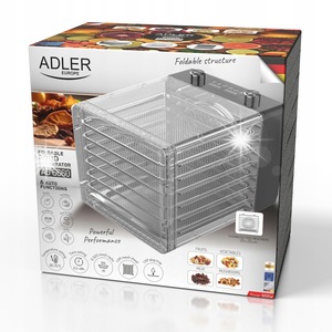 Deshidrator Adler, 600W, 6 programe automate, 30-75°C, 426x312x293mm, cu 6 suporturi metalice