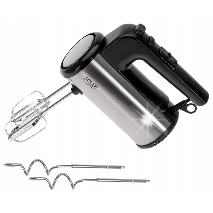 Ръчен миксер Adler AD 4232, 900W, 5 скорости, 4 аксесоара, инокс, 20см