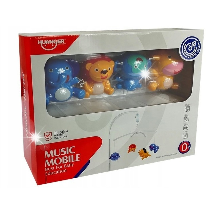 Kiságyforgó, Huanger, állatok, zene, 30,5x25x10cm, 0+ hónapos babáknak