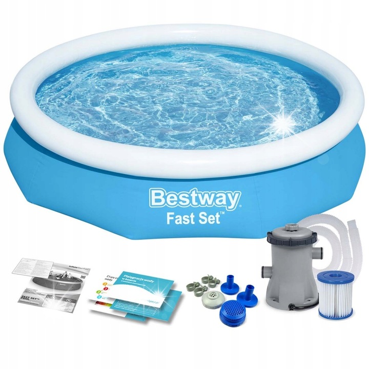 Градински басейн Bestway 57458, 305x66см, син цвят, пълен комплект с помпа