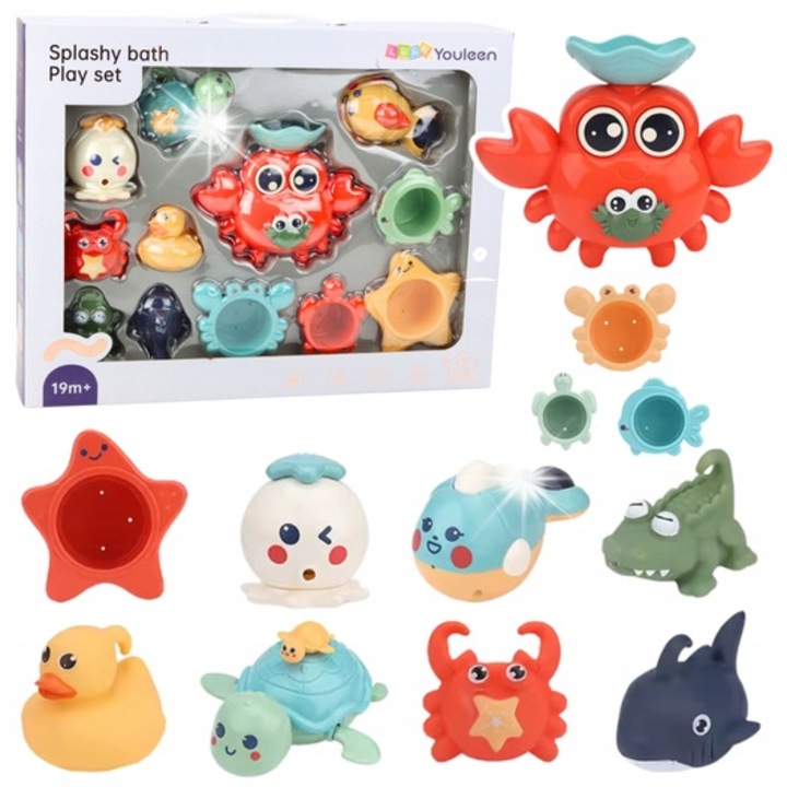 Fürdőjáték készlet, tengeri állatok, 13 darab, többszínű, 19hó+