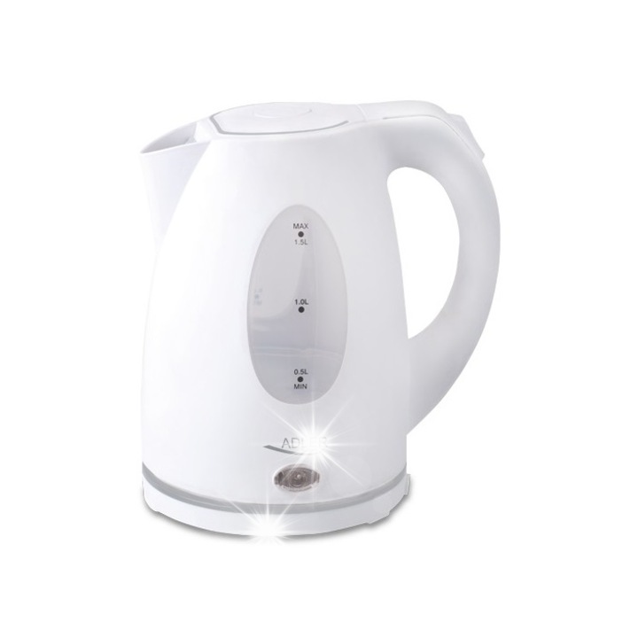 Fierbator electric Adler, 1.5L, 2000W, alb, cu filtru si baza rotativa