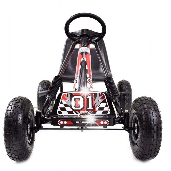 Карт Lean Toys, черен, с помпащи се гуми, размери 92x56x56cm, за деца от 4 години, капацитет 40кг