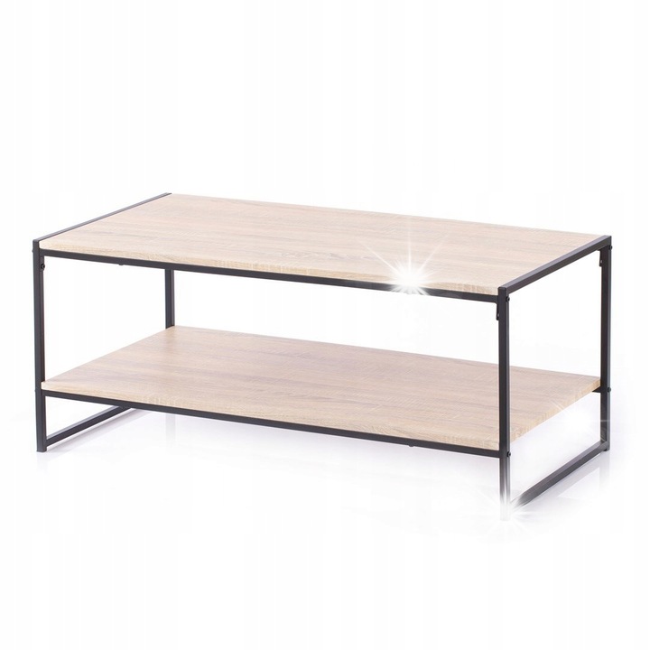 Stolik cafea HOMEDE COXE 105x53x45cm DAB, design modern, stil loft, negru, lemn de stejar