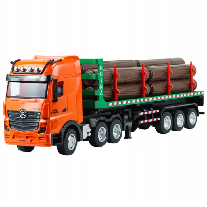 Камион транспортер за дърва с дистанционно управление 1:18, 9 канала, светлинни и звукови ефекти, оранжев, 58x17.7x12.1см