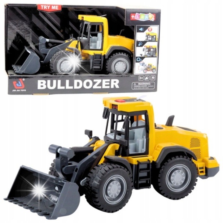 Buldozer Lean Toys, utilaje constructie de jucarie, galben, cu sunete si miscare