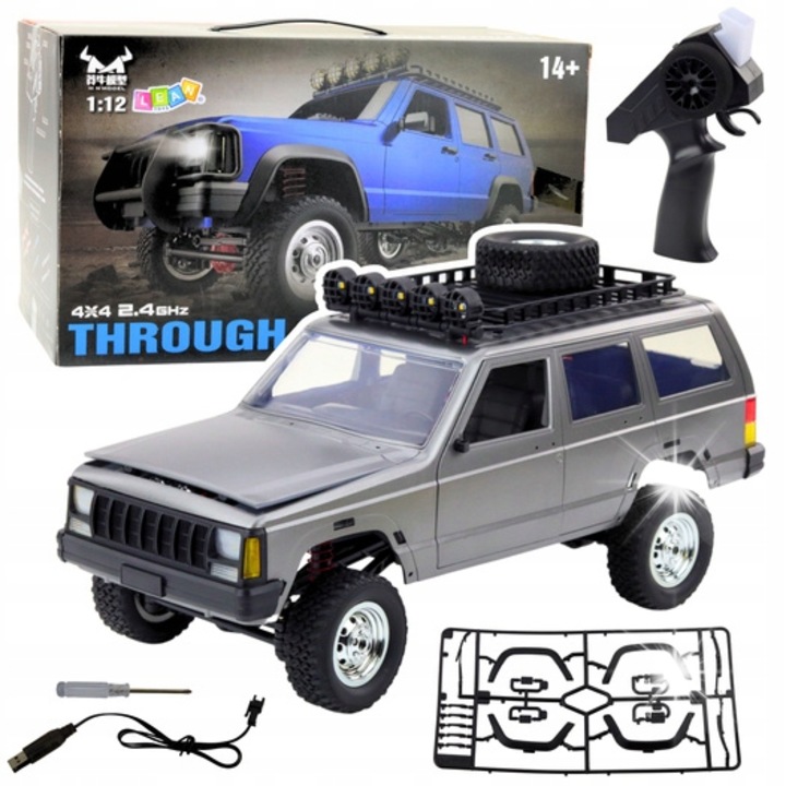 Masina RC Teren 4x4 MN78, 36x15x17.5cm, argintie, set complet