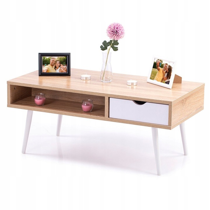 Маса Mexo, Homede, 100x50x42см, цвят дъб, бели крака