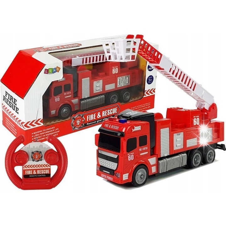 Masinuta de pompieri radio controlata, Lean Toys, rosie, 0.5 kg