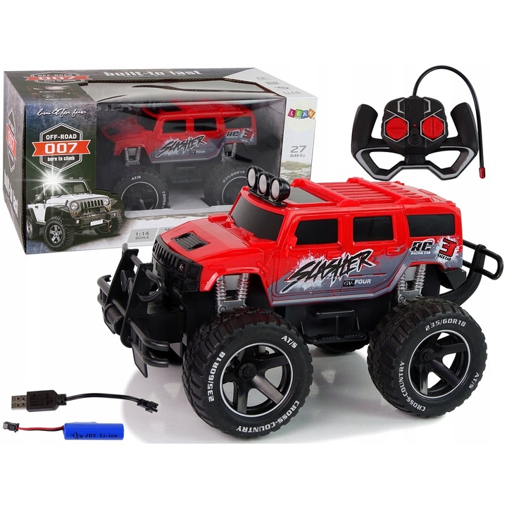 Masinuta Off Road Monster Truck R/C For Fun, 25x16x12cm, 1:14, rosu, set complet