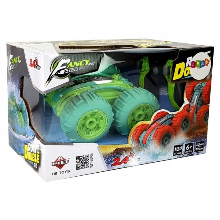 Амфибийна кола с дистанционно управление Lean Toys 1:24, зелена, 15,5x15x8см, комплект с контролер