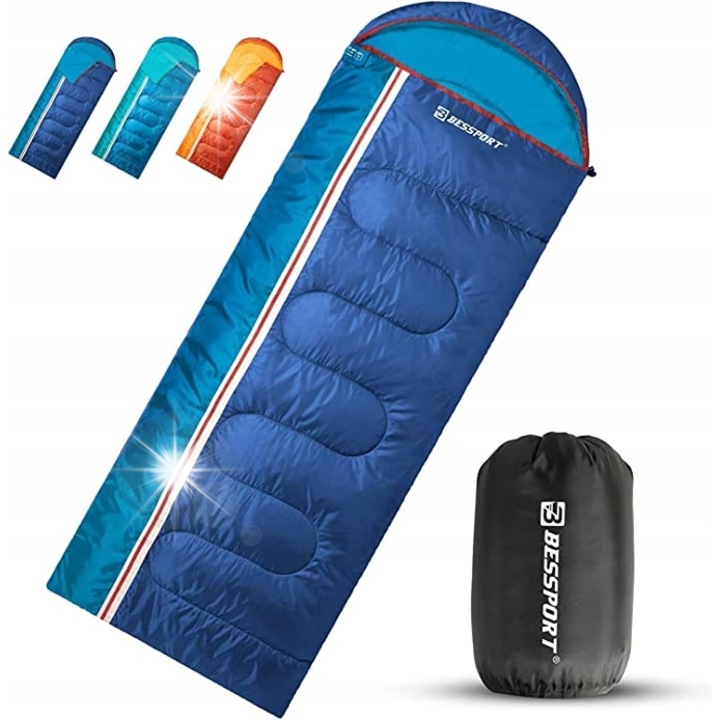 Спален чувал Bassport, 210x80см, 7-15°C, лек, водоустойчив, син