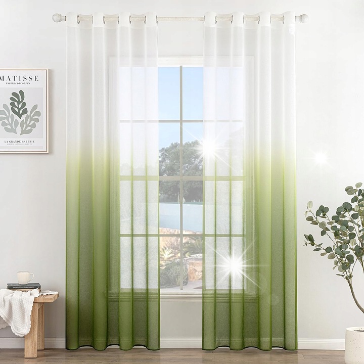 Zöld és fehér ombre függönyök, 2 darabos szett, 140x215cm, 100% poliészter