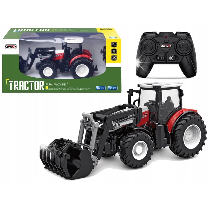 Tractor rosu zburator 2,4 G cu cupa mobila 1:24, Lean Toys