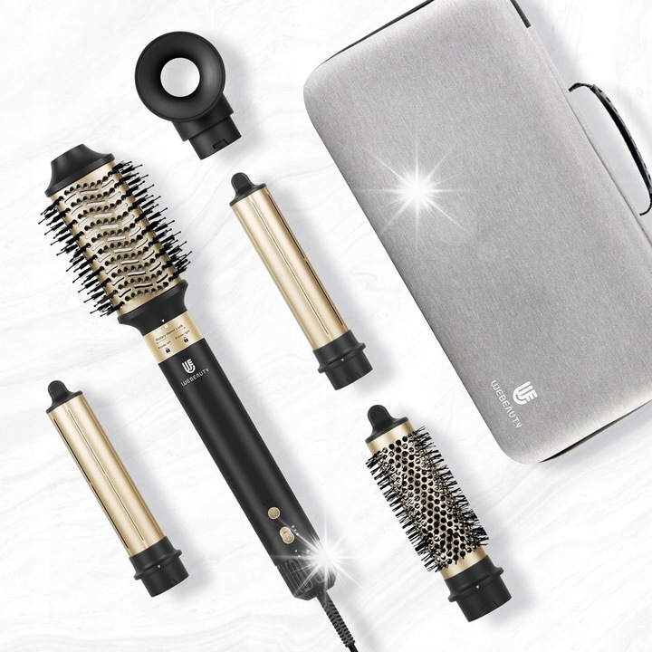 Set de stilizare par 5 in 1, WeBeauty, uscator, ondulator, perie, ceramica, multicolor