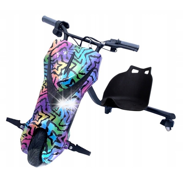 Kart electric LED, Claxon și Bluetooth, 15 km/h, Pentru copii, Multicolor