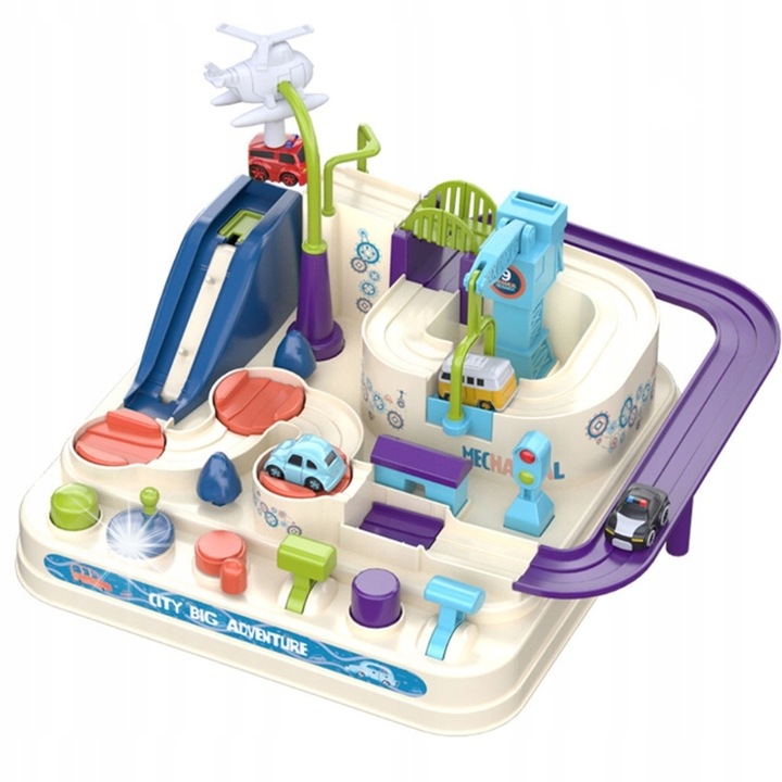 Интерактивна писта с препятствия Lean Toys, комплект с 4 колички, многоцветна, за деца над 3 години