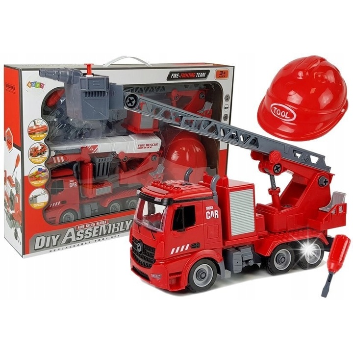 Set Masinuta Pompier 2in1, Lean Toys, Efecte Sonore si Luminoase, Multicolor, 54x32x9.5cm