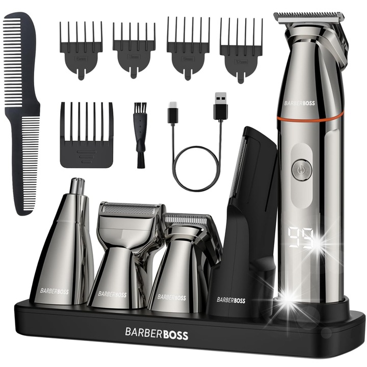 Set de ingrijire 5 in 1, trymer QR-6010, taiere precisa, incarcare USB, 90 minute autonomie, accesorii incluse