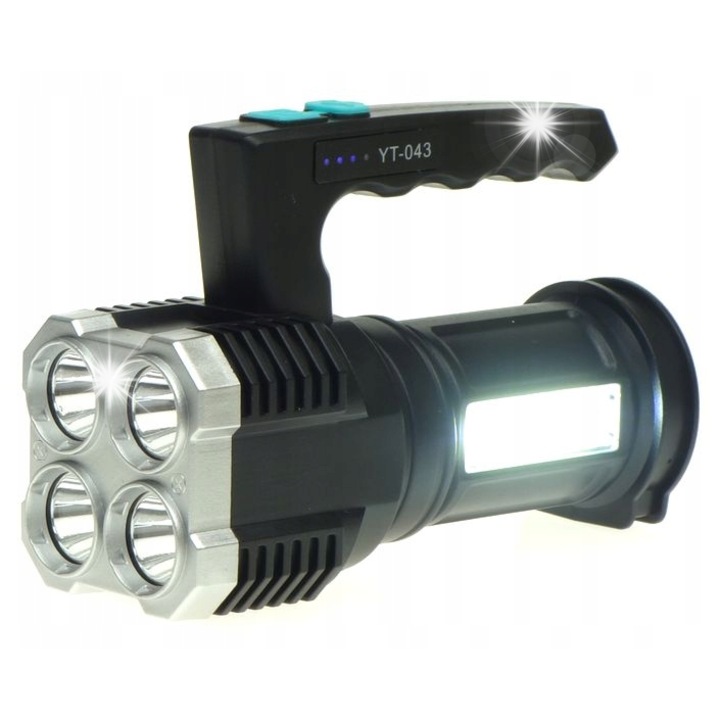 Мощен фенер с акумулаторна батерия, LED, 800 lm, 14x9,5x5,5см, USB зареждане, режими на осветление