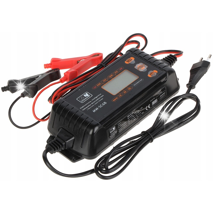 Интелигентно зарядно за кола 12V/24V, 6A, LCD, за оловно-киселинни, гелови и AGM акумулатори