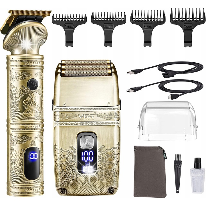 Set de aparate de tuns CE, 2 in 1, 4 capete, negru, dimensiuni compacte