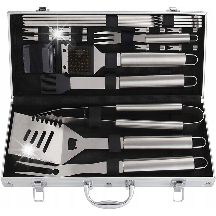 Set 20 piese ustensile gratar din otel inoxidabil, negru