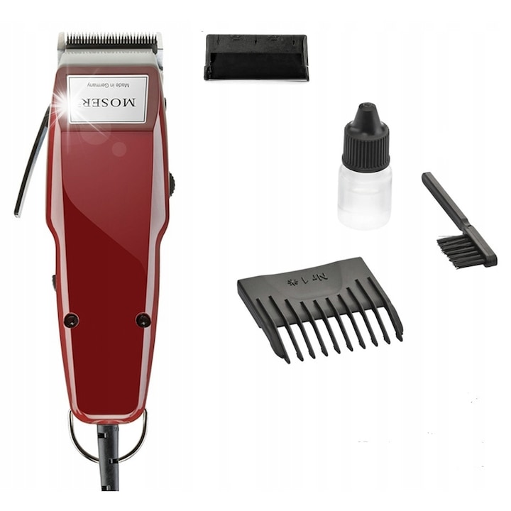 Машинка за подстригване Moser 1400, професионална, със система Multi-Click, цвят бордо, размери 175x69x50мм, пълен комплект.